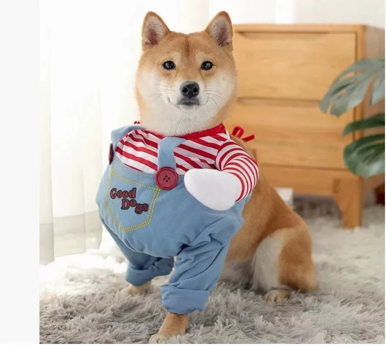 Scary Deadly Doll Dog Costume - Halloween Pet Cosplay Outfit for Small Medium Dogs, Fun Party Luxury Comfortable Dog Clothes