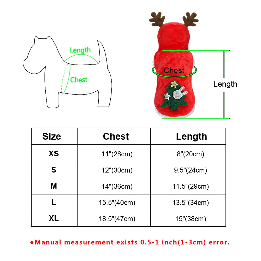 Christmas Small Dog Clothes Hoodies Costume Soft Winter Chihuahua Pug Puppy Dog Clothing Vest New Year Pet Cat Clothes Shirt