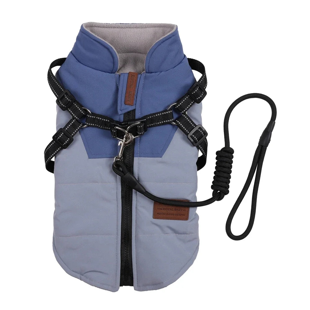 Winter Pet Dog Jacket With Harness Warm Dog Clothes For Labrador Waterproof Big Dog Coat Chihuahua French Bulldog Outfits