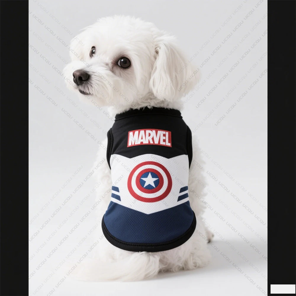 Captain America Pet Dog Pattern Clothing Dog Blouse Sleeveless Cool and Breathable Essential Summer Pet Clothing Cartoon Style