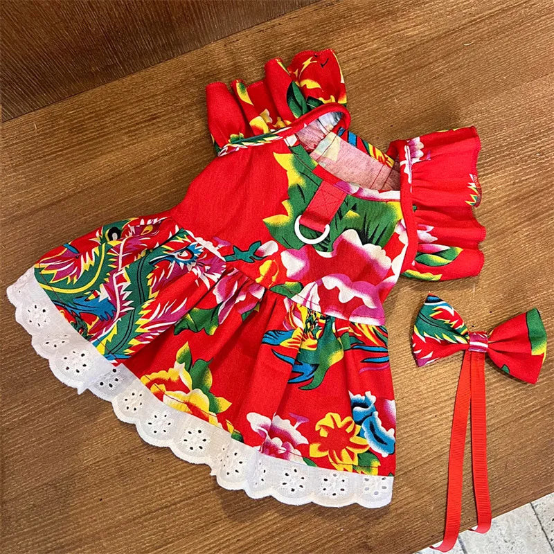 Puppy Princess Skirt Pet Dog Clothes for Small Dogs Summer Pet Dress Fashion Plaid Cat Flying Sleeve Dresses Girls Dog Costume