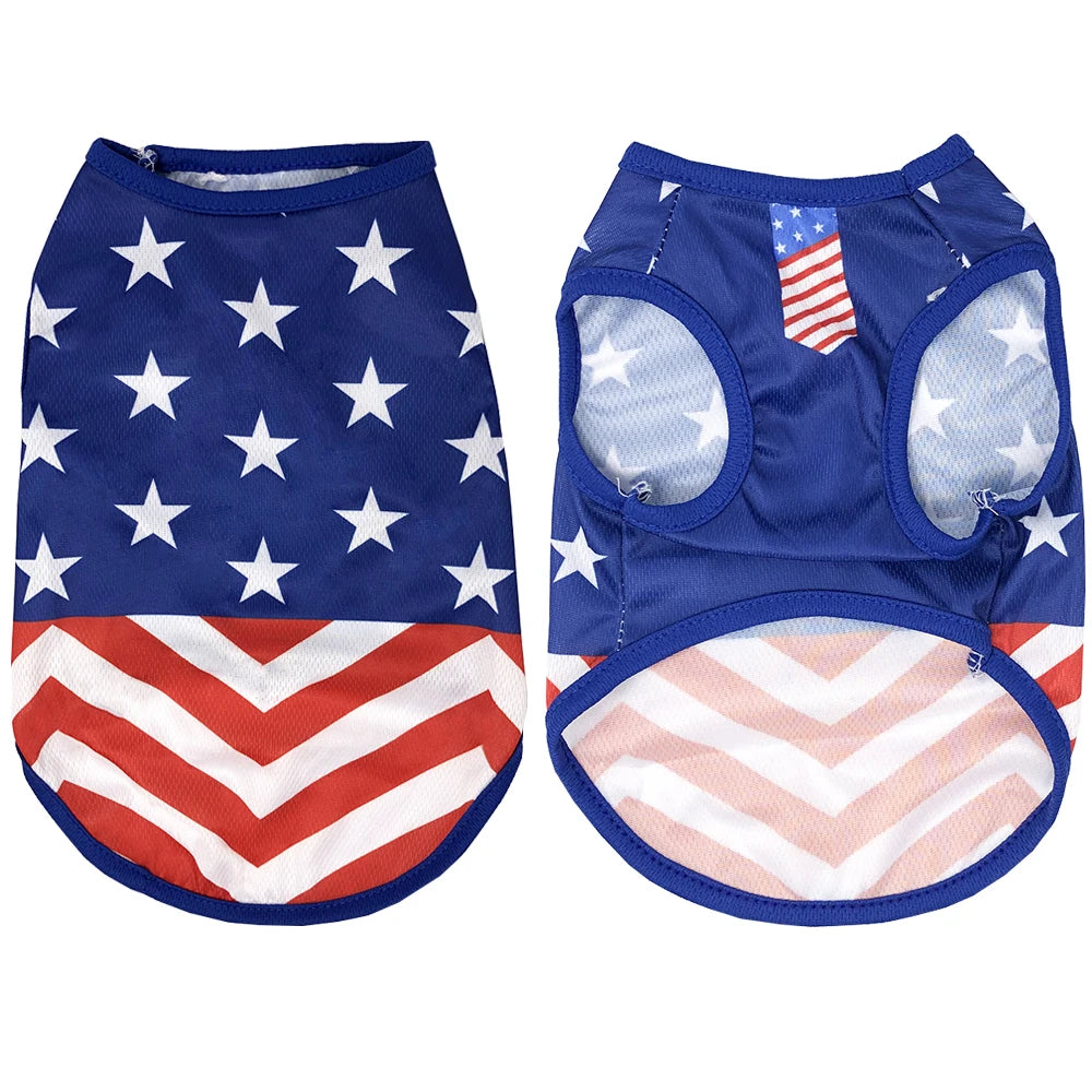 Summer Cool Dog Clothes Mesh Breathable Vest For Small Dogs Cats Independence Day Pet T-shirt Two-legged Clothing Teddy Costume
