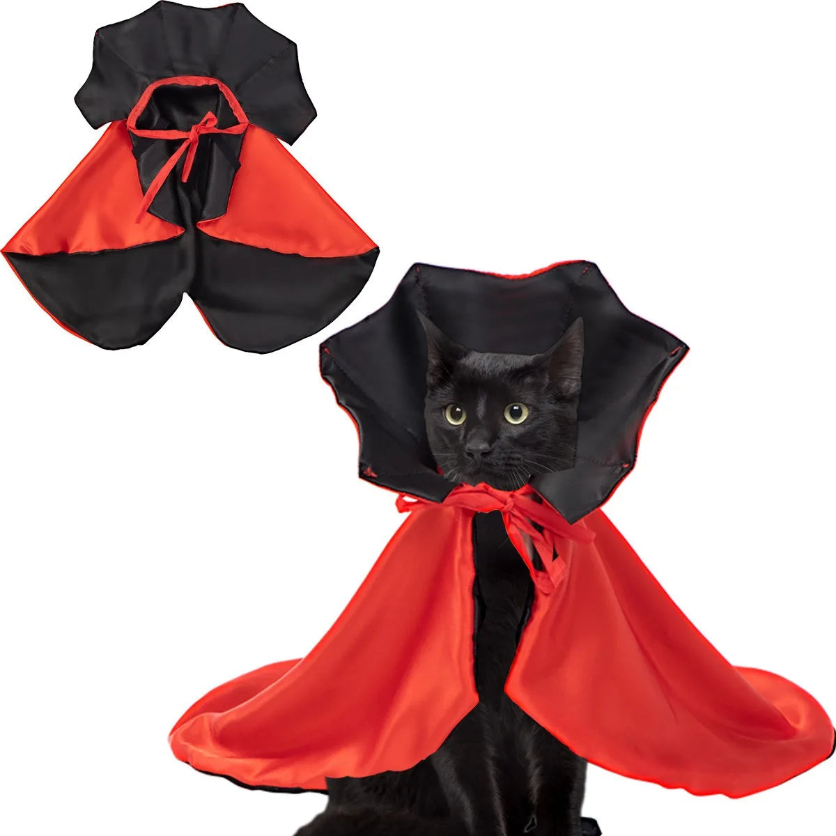 Halloween cat and dog vampire costume, Halloween pet cape devil costume adjustable red black cape