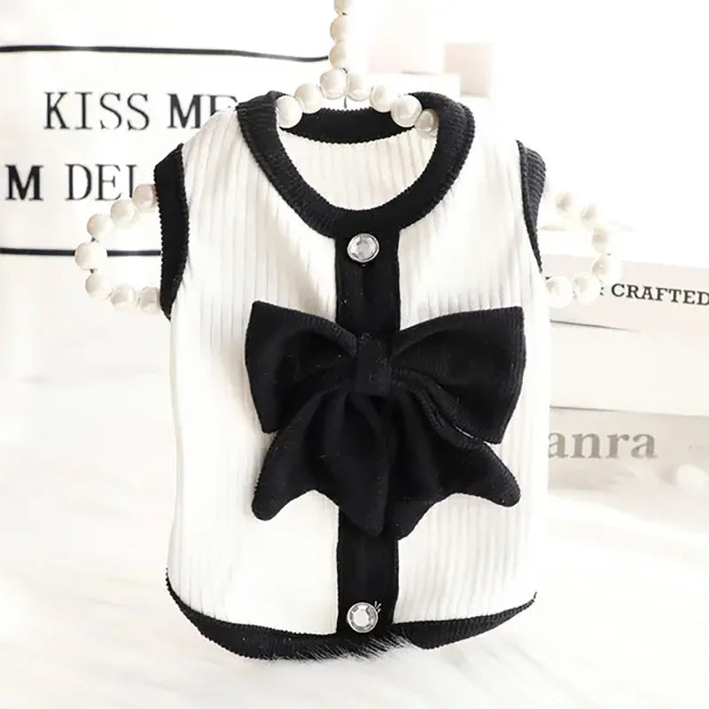 Spring Summer Thin Princess Dog Dress for Small Dog Clothes Bowknot Dog Vest Black & White Cat Clothes Cat Skirt Soft Pet Cloth