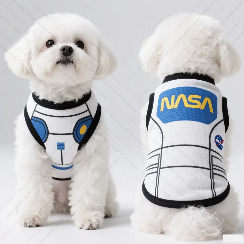 2025 Pet Dog Clothing Sleeveless Dog Vest "NASA" Space Suit Pattern Print Exclusive For Cute Pets Pet Summer Clothing