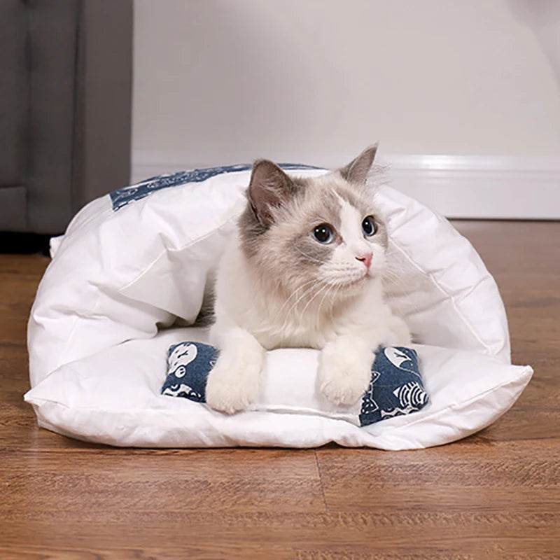 Cat Bed Warm Cat Sleeping Bag Deep Sleep Cave Winter Removable Pet House Bed for Cats Dogs Nest Cushion with Pillow