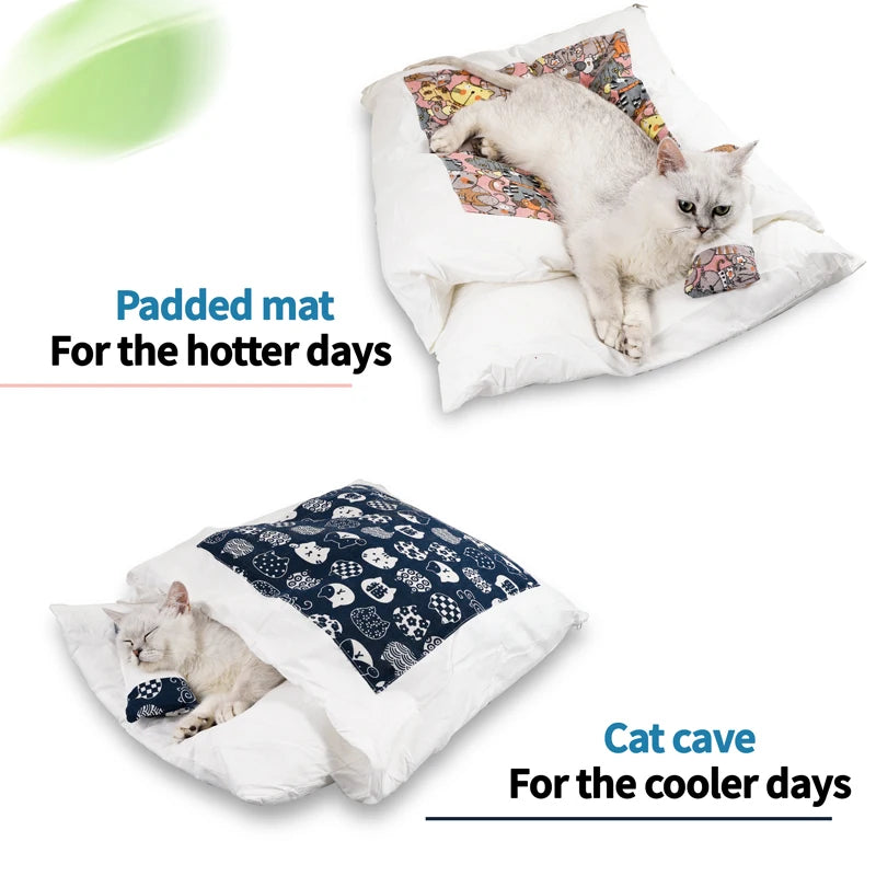 Cat Bed Warm Cat Sleeping Bag Deep Sleep Cave Winter Removable Pet House Bed for Cats Dogs Nest Cushion with Pillow
