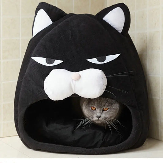 Foldable Cat House Soft Pet Nest With Cushion Cute Cartoon House for Cats Dogs Warm Puppy Kennel Kitten Cave Mat Cat Accessories