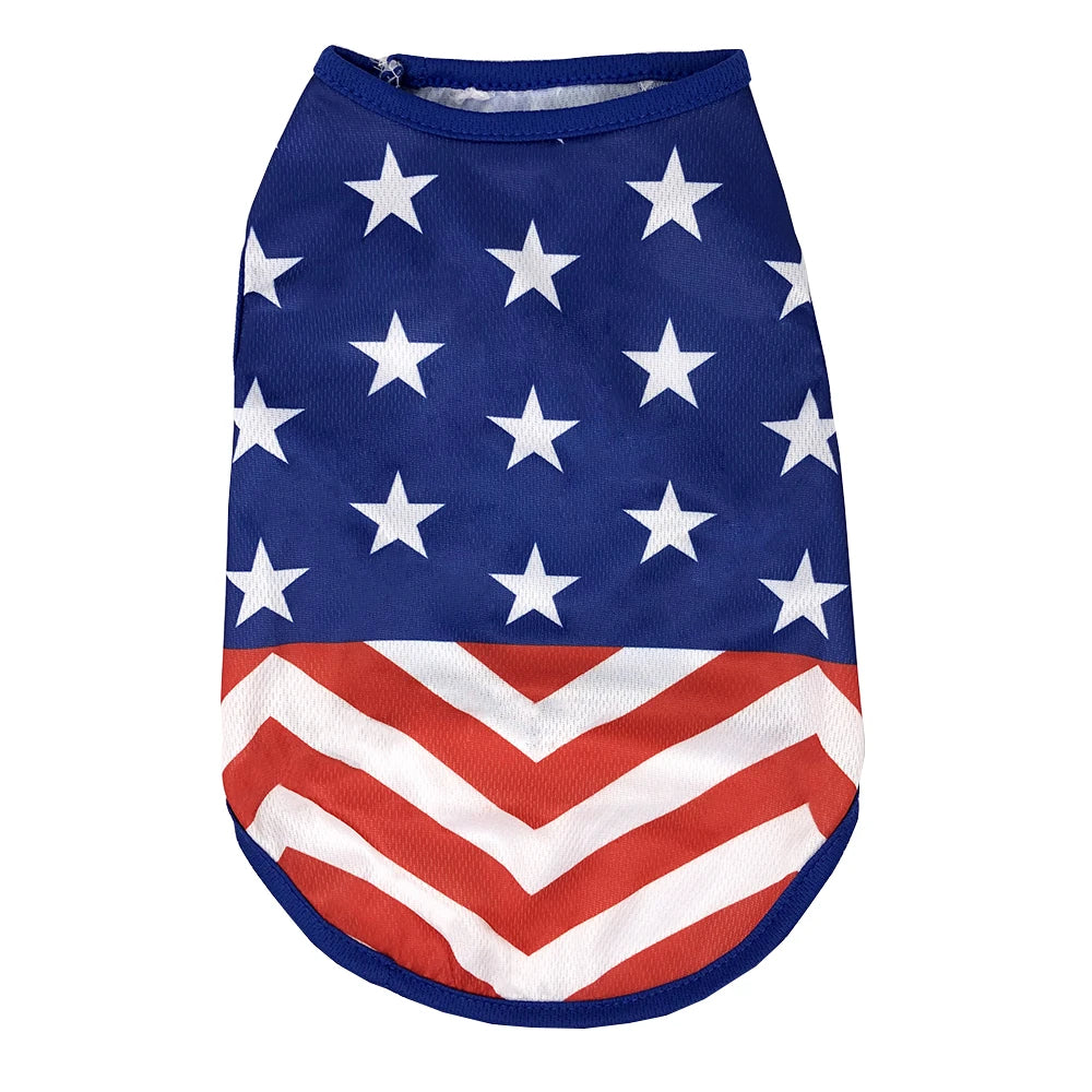 Summer Cool Dog Clothes Mesh Breathable Vest For Small Dogs Cats Independence Day Pet T-shirt Two-legged Clothing Teddy Costume