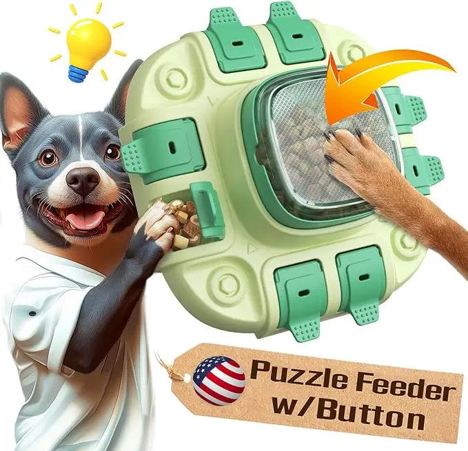 Dog Puzzle Toys for Small/Medium/Large Dogs Slow Feeder w/Button Level 2 in 1 Boredom Busters Keep Them Busy Enrichment To