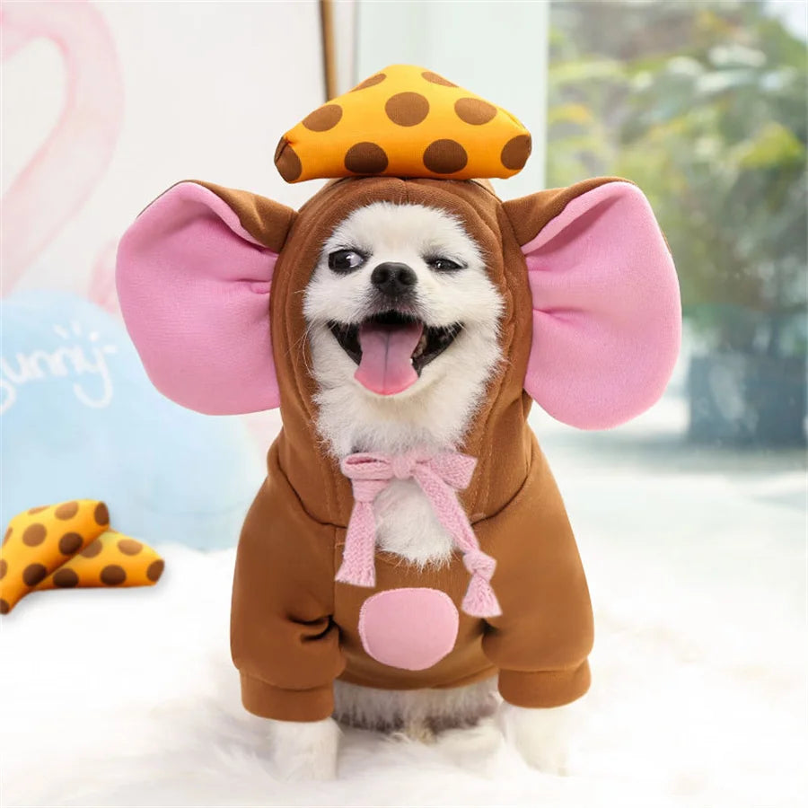 Pet Cosplay Costume Mouse Thicken Funny Pet Dog Clothes Winter Warm Dog Clothing Hoodies Sweatshirt For Small Medium Dogs And Cu