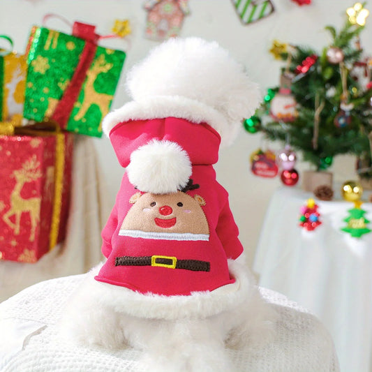 Christmas Bean Sweater Puppy Autumn and Winter Thickened Velvet Warm Christmas Clothes Pet Small Dog Cat Hoodie Jacket