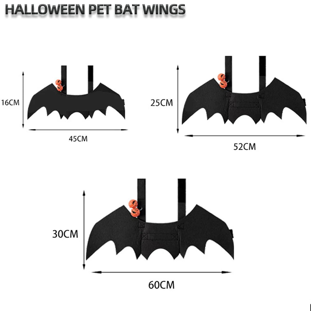 1Pcs Halloween Funny Pet Clothes with Bells Black Bat Wings Harness Costume Cosplay Cats Dogs Halloween Party Cute Pet Supplies
