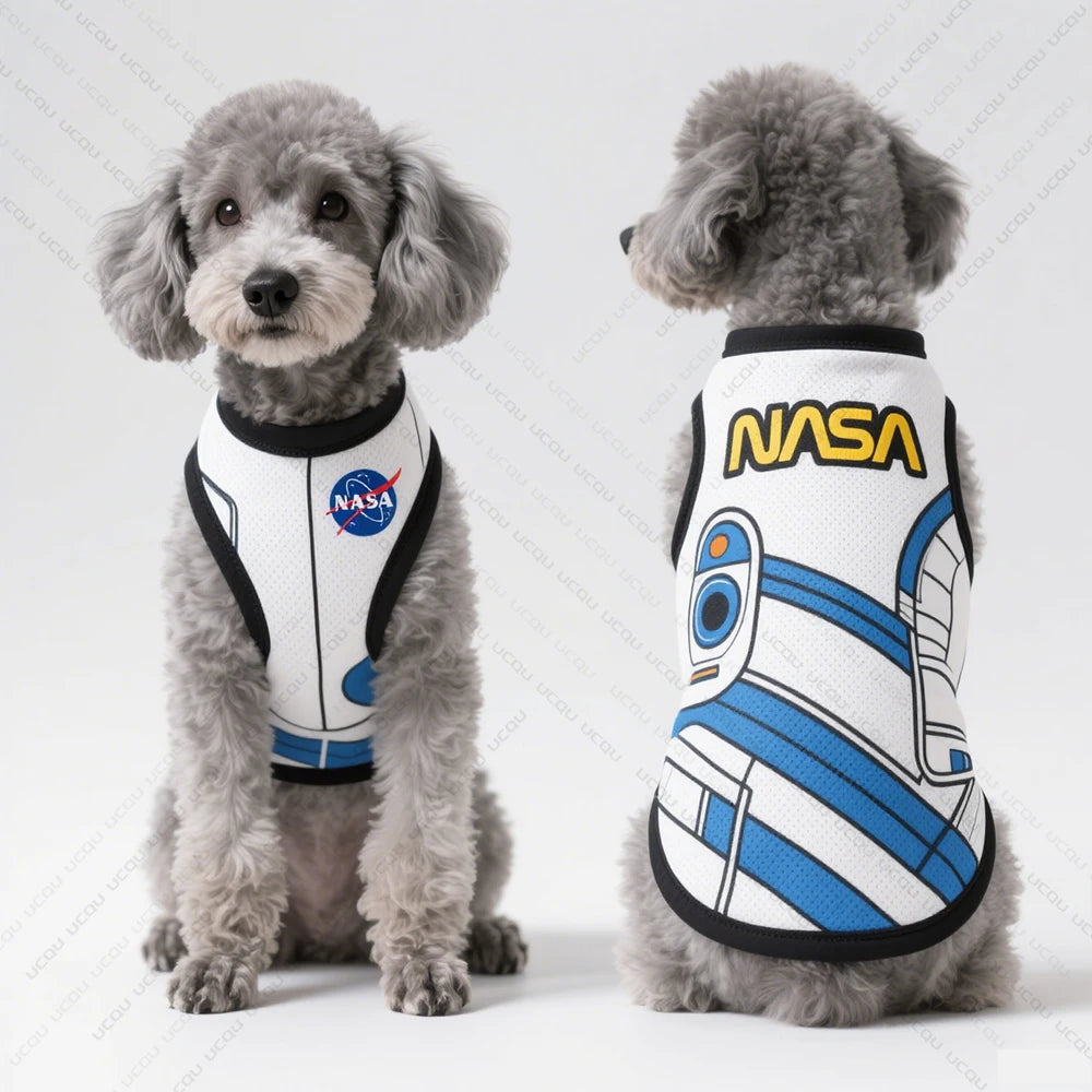 2025 Pet Dog Clothing Sleeveless Dog Vest "NASA" Space Suit Pattern Print Exclusive For Cute Pets Pet Summer Clothing
