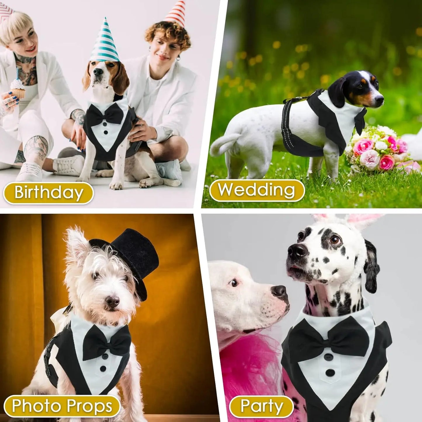 Dog Tuxedo Harness Breathable Engagement Birthday Valentines Costume Adjustable Bow Tie Pet Vest Harness for Small Medium Dogs