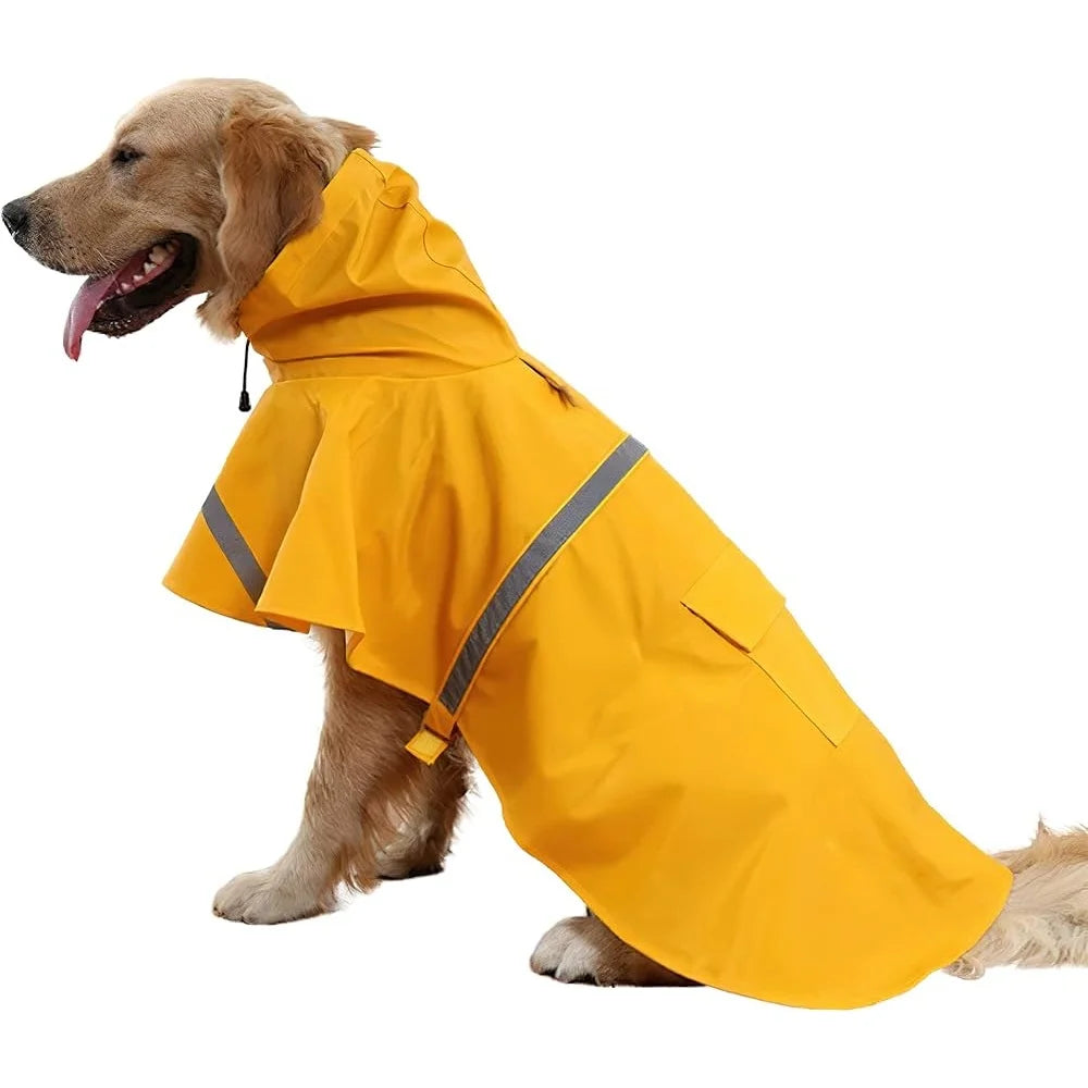 Large Dog Raincoat Waterproof Adjustable Lightweight Pet Poncho Hoodies Reflective Strip Outdoor Rain Jacket Wet Weather
