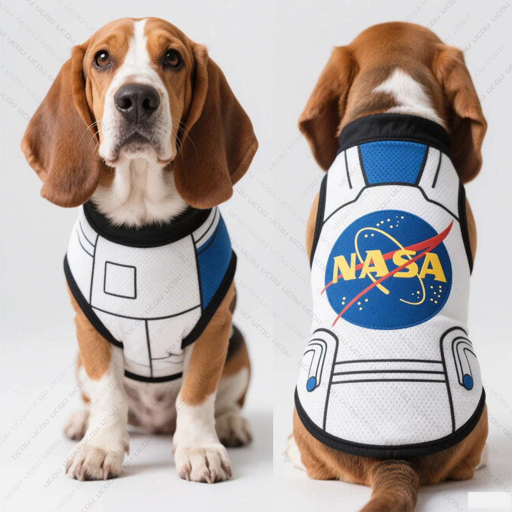 2025 Pet Dog Clothing Sleeveless Dog Vest "NASA" Space Suit Pattern Print Exclusive For Cute Pets Pet Summer Clothing