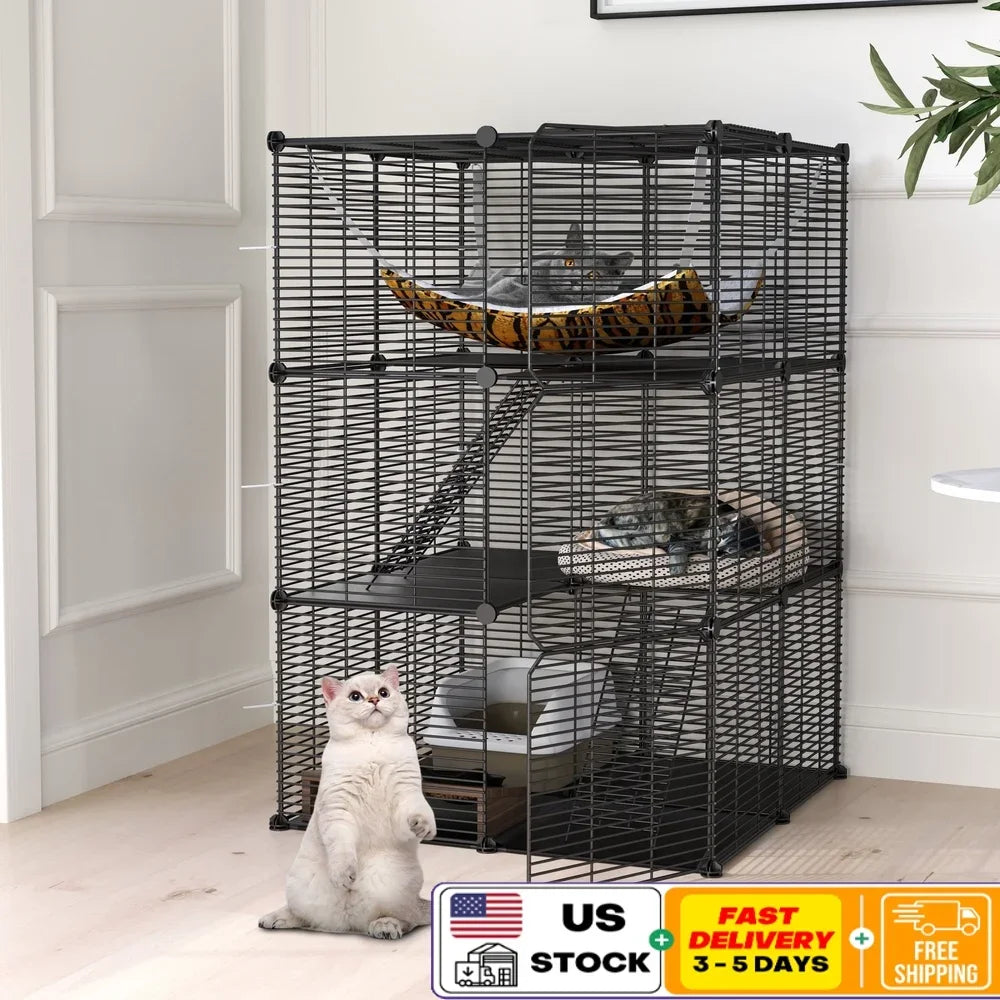 41 Large 3 Tier Cat Cage with Extra Large Hammock Indoor Outdoor Pet Playpen DIY Easy Assembly Durable Comfortable Cat Home