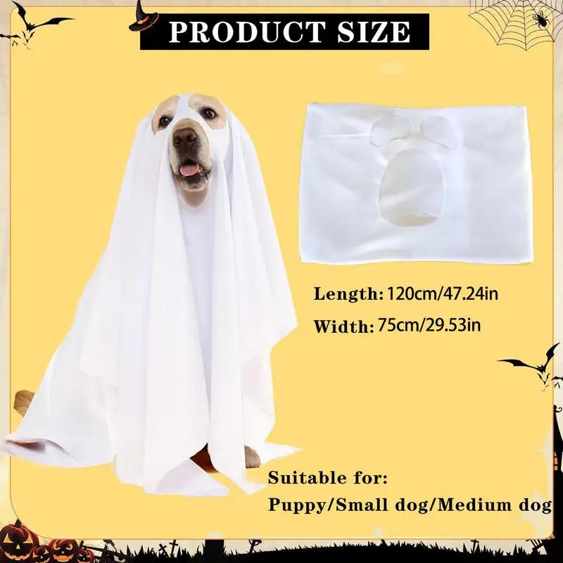 Halloween Ghost Dog Costume Ghost Pet Cloak Spooky Cosplay Costume Soft Breathable Pet Clothes Ghost Pet Decorative Supplies