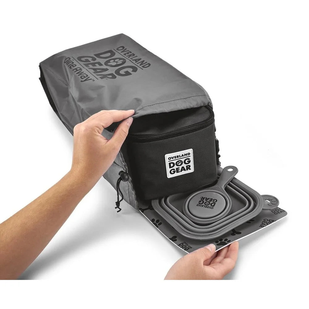 Pet Travel Food Set Collapsible Dog Bowls Carrier Scoop Placemat Drawstring Bag Mess-Free Supplies Medium Large Dogs