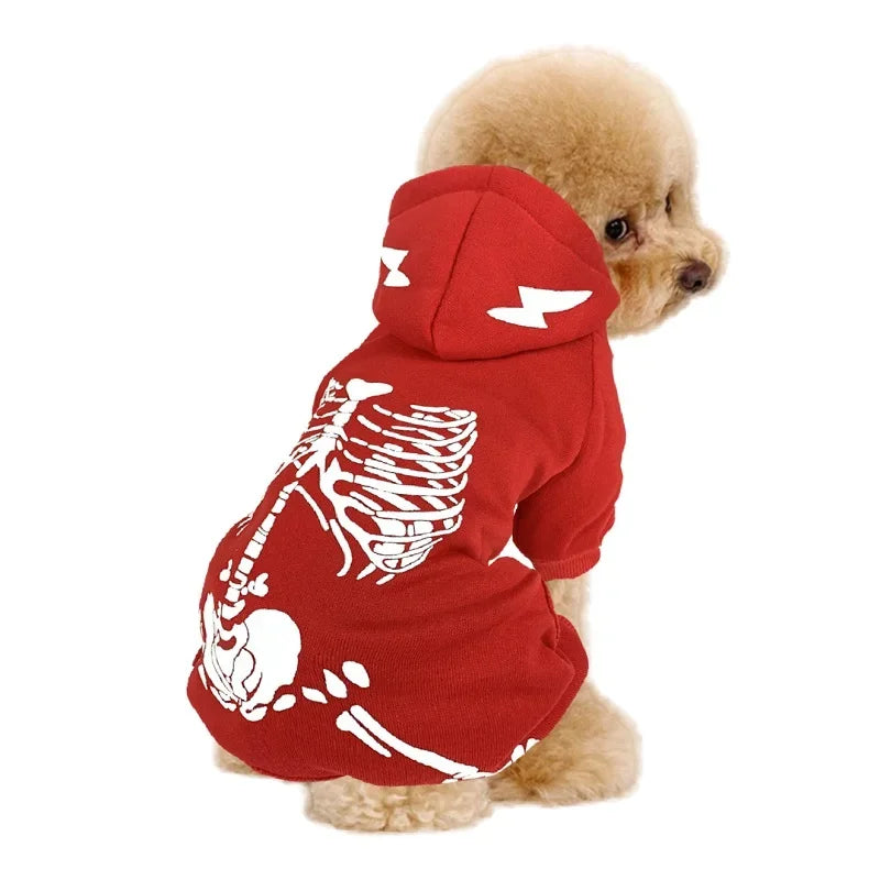 Pet Halloween clothing four-foot hoodie small dog skeleton shape glow-in-the-dark skeleton autumn and winter clothing