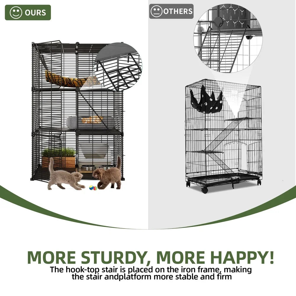 41 Large 3 Tier Cat Cage with Extra Large Hammock Indoor Outdoor Pet Playpen DIY Easy Assembly Durable Comfortable Cat Home