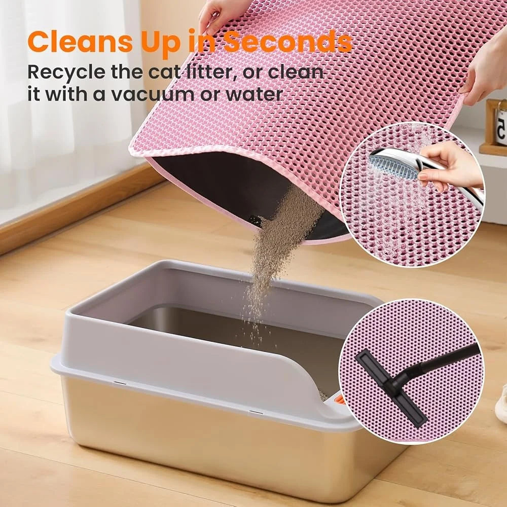 Large Cat Litter Mat Double Layer Honeycomb Non Slip Waterproof Urine Proof Easy Clean Anti Tracking Litter Box Accessory