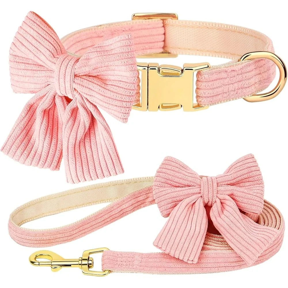 Cute Bowtie Dog Collar and Leash Set Adjustable Soft Mesh Small Medium Dogs Stylish Pet Walking Accessories