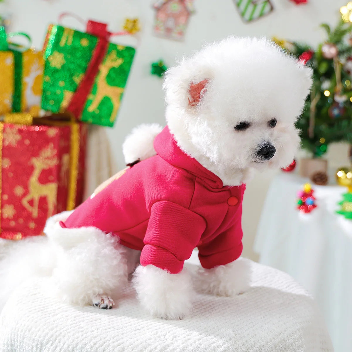 Christmas Bean Sweater Puppy Autumn and Winter Thickened Velvet Warm Christmas Clothes Pet Small Dog Cat Hoodie Jacket