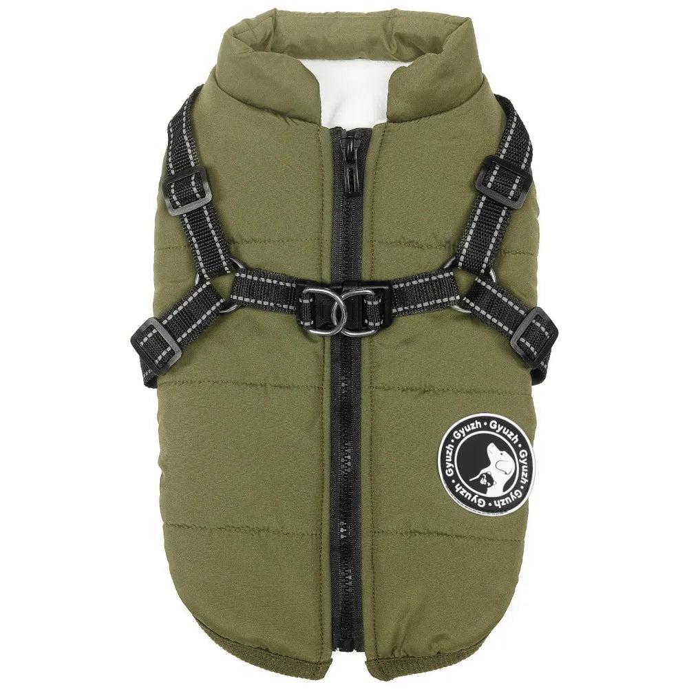 Pet Dog Jacket With Harness Winter Warm Dog Clothes For Labrador Waterproof Big Dog Coat Chihuahua French Bulldog Outfits