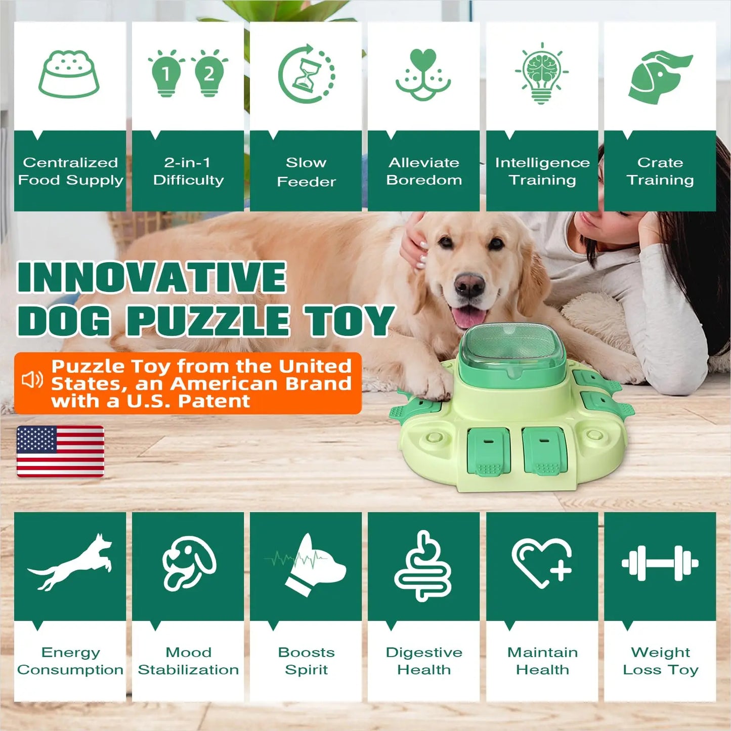 Dog Puzzle Toys for Small/Medium/Large Dogs Slow Feeder w/Button Level 2 in 1 Boredom Busters Keep Them Busy Enrichment To
