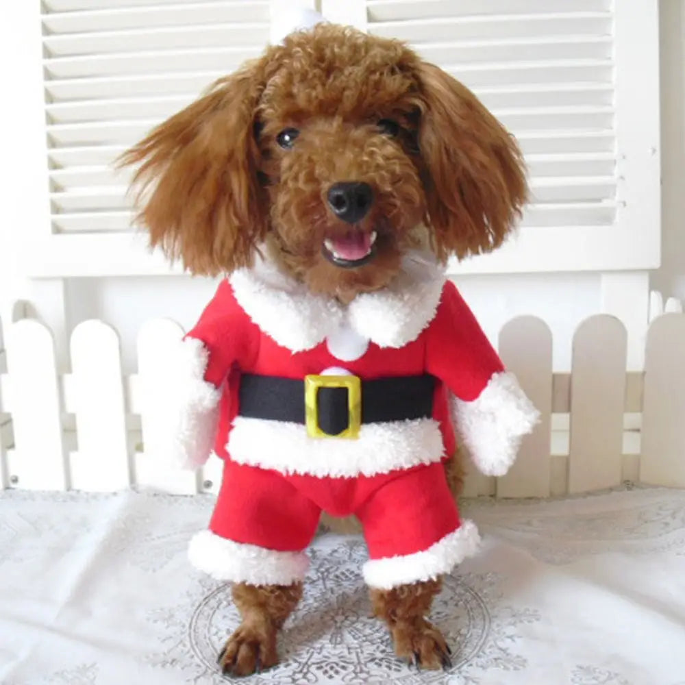 Cute Cosplay Santa Christmas with Cap Pet Costume Dog Hoodies Dog Suit