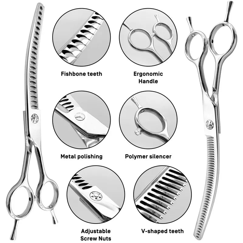 Professional 7 inch dog Grooming Scissors Curved scissors chunking Scissors For pets
