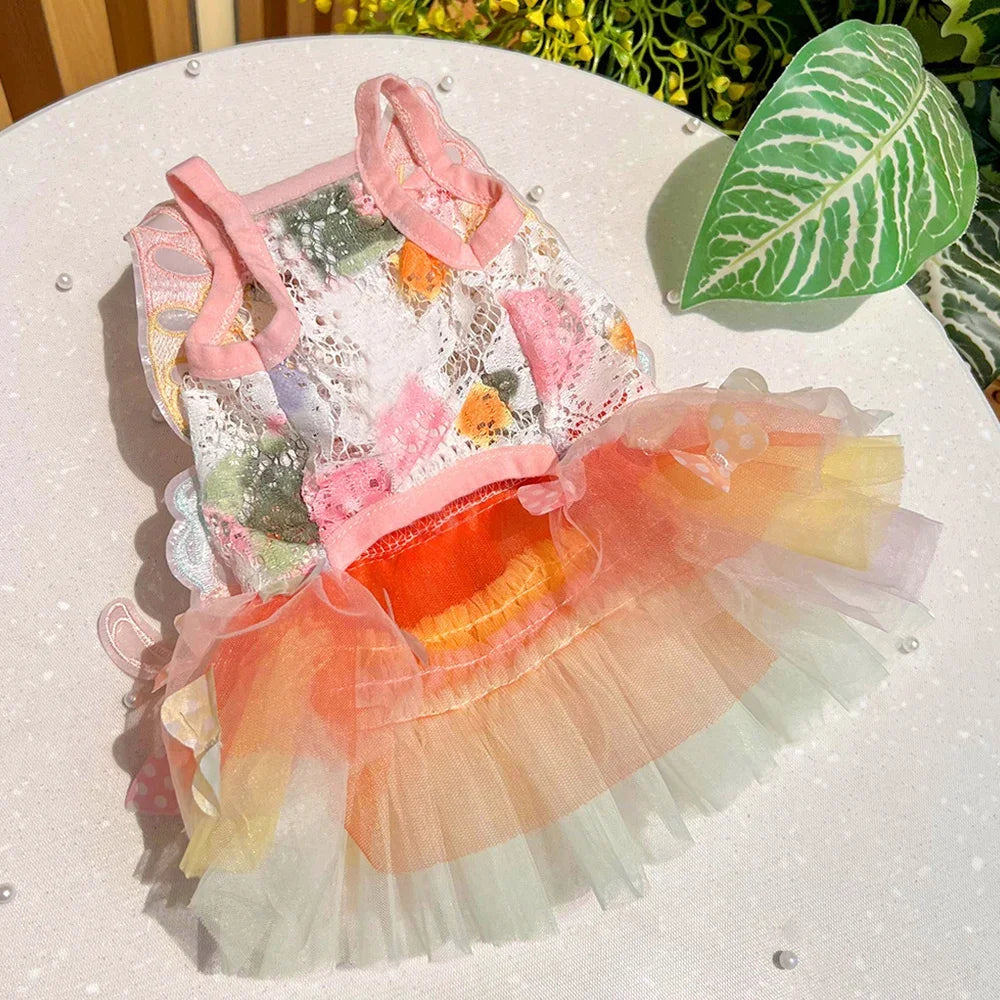 Dog Cat Butterfly Princess Dress Clothes Mesh Lace Pearl Puppy Wedding Skirt For York Chihuahua Poodle Small Dog Dresses Summer