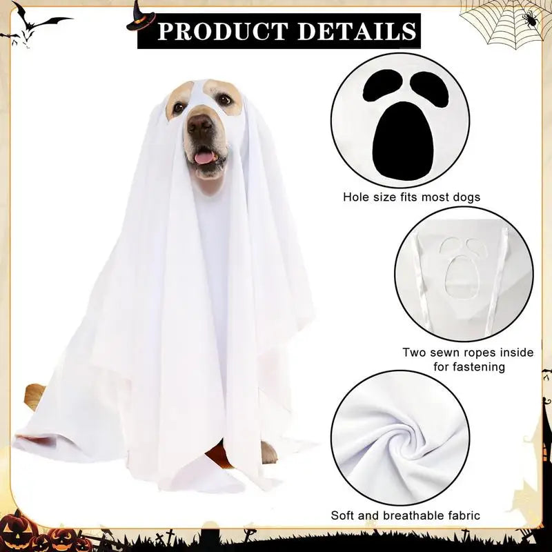 Halloween Ghost Dog Costume Ghost Pet Cloak Spooky Cosplay Costume Soft Breathable Pet Clothes Ghost Pet Decorative Supplies