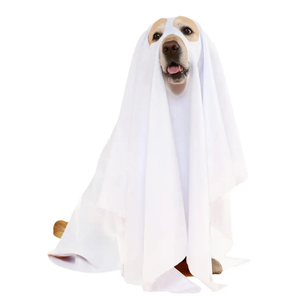 Halloween Ghost Dog Costume Ghost Pet Cloak Spooky Cosplay Costume Soft Breathable Pet Clothes Ghost Pet Decorative Supplies