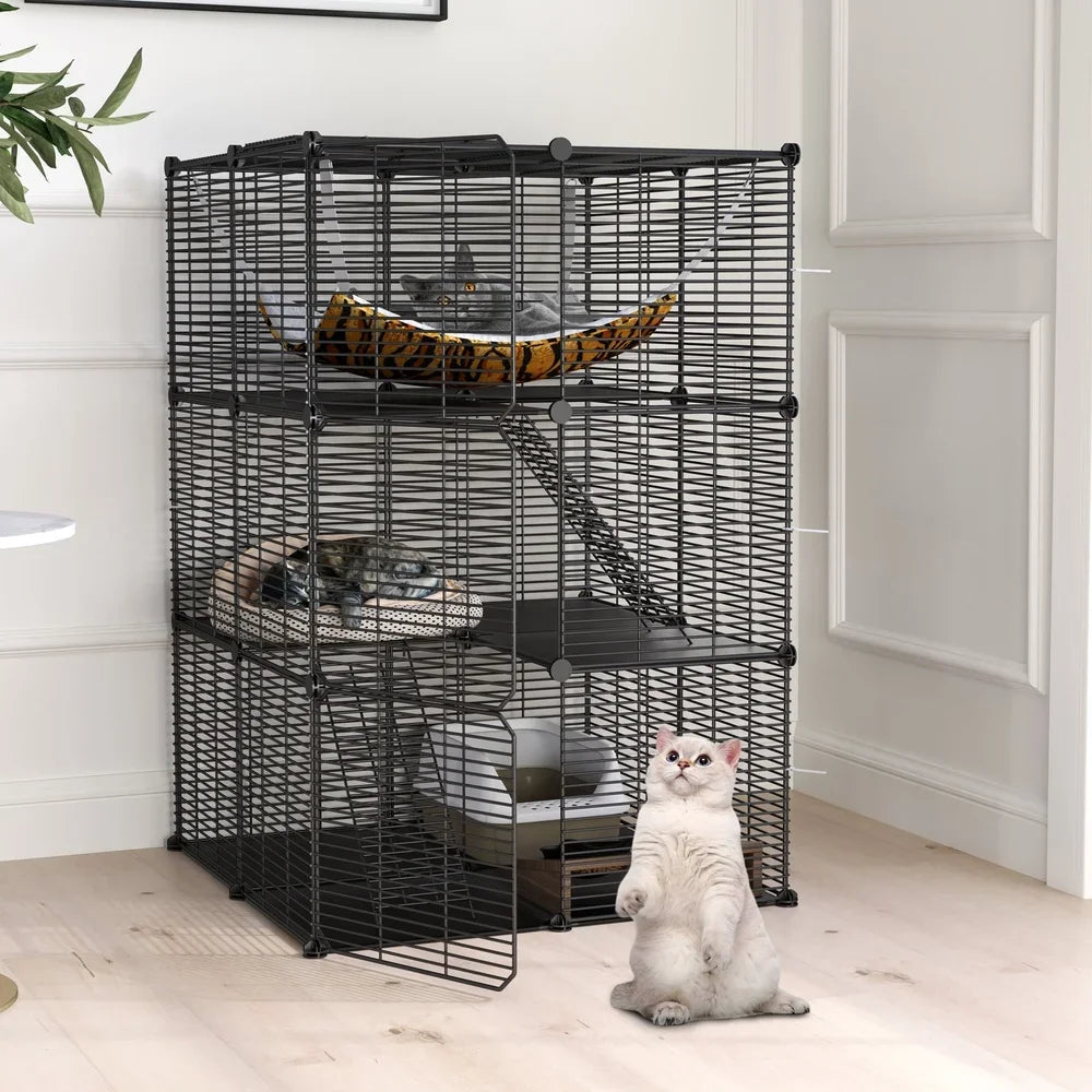 41 Large 3 Tier Cat Cage with Extra Large Hammock Indoor Outdoor Pet Playpen DIY Easy Assembly Durable Comfortable Cat Home
