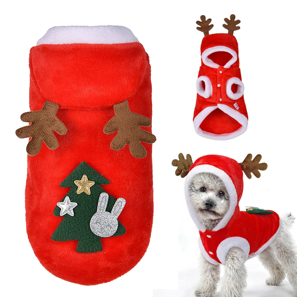 Christmas Small Dog Clothes Hoodies Costume Soft Winter Chihuahua Pug Puppy Dog Clothing Vest New Year Pet Cat Clothes Shirt