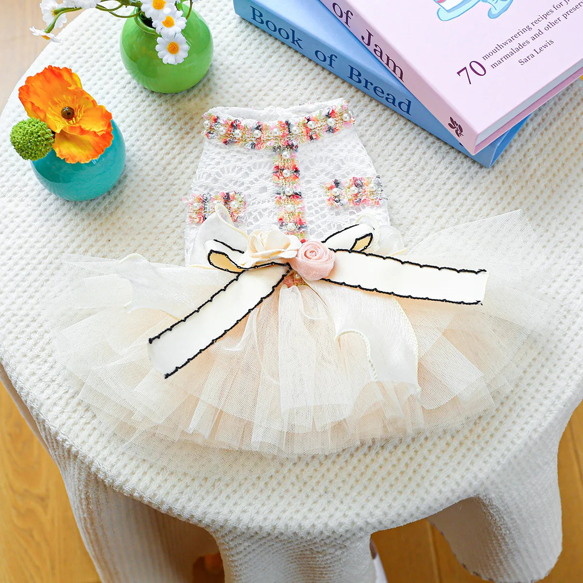 New Fashion Spring Summer Tutu Dress with 3D Flower Knot Bow Decoration for Small Medium Dog Wedding Party Wear Dress