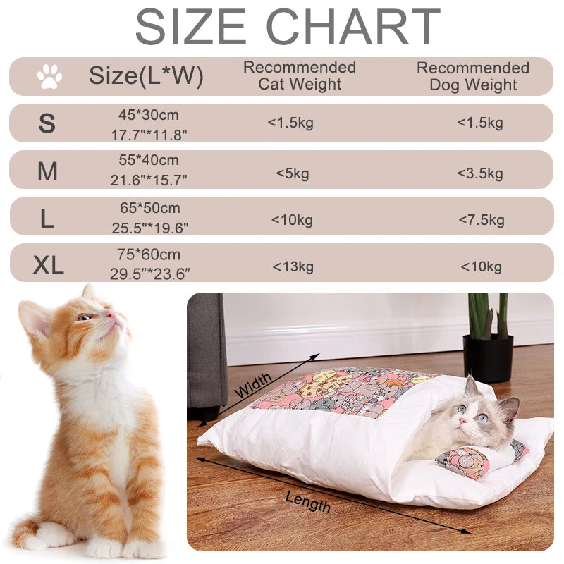 Cat Bed Warm Cat Sleeping Bag Deep Sleep Cave Winter Removable Pet House Bed for Cats Dogs Nest Cushion with Pillow
