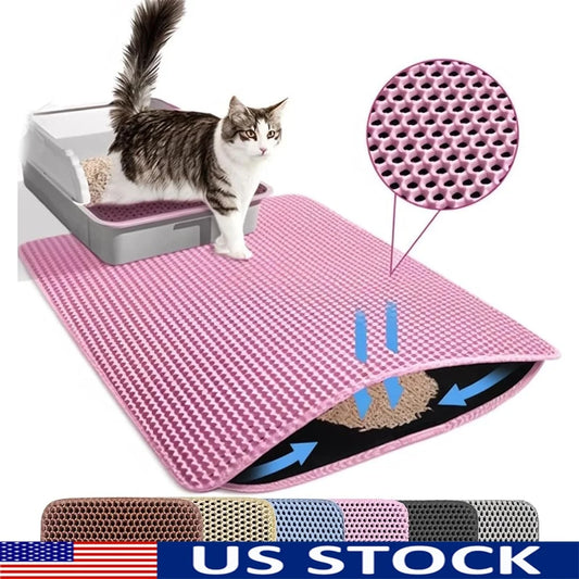 Large Cat Litter Mat Double Layer Honeycomb Non Slip Waterproof Urine Proof Easy Clean Anti Tracking Litter Box Accessory