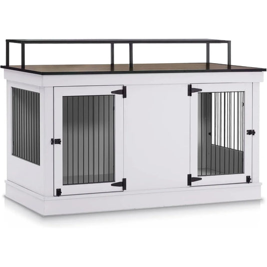 Large Dog Crate Furniture TV Stand, Wooden Pet Kennel with Double Doors, Indoor Furniture Style Dog House End Table, 1861 (Ligh