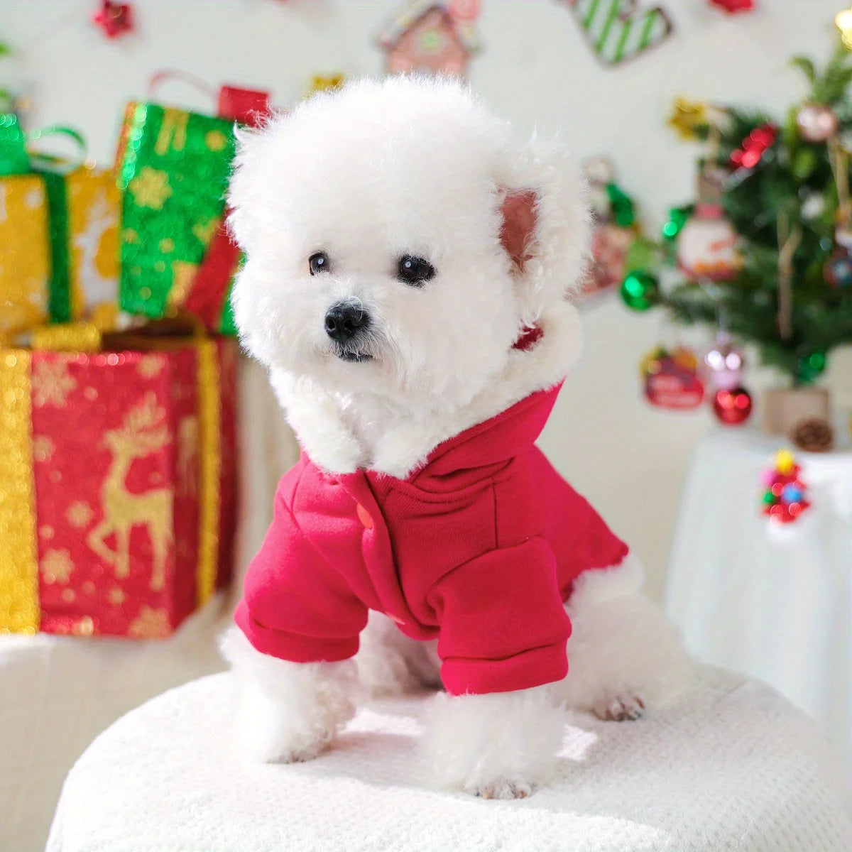 Christmas Bean Sweater Puppy Autumn and Winter Thickened Velvet Warm Christmas Clothes Pet Small Dog Cat Hoodie Jacket