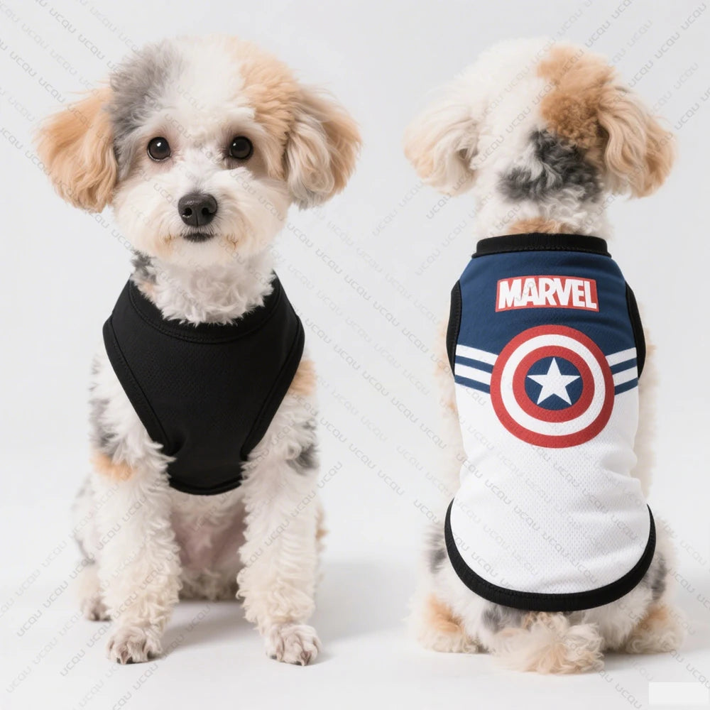 Captain America Pet Dog Pattern Clothing Dog Blouse Sleeveless Cool and Breathable Essential Summer Pet Clothing Cartoon Style