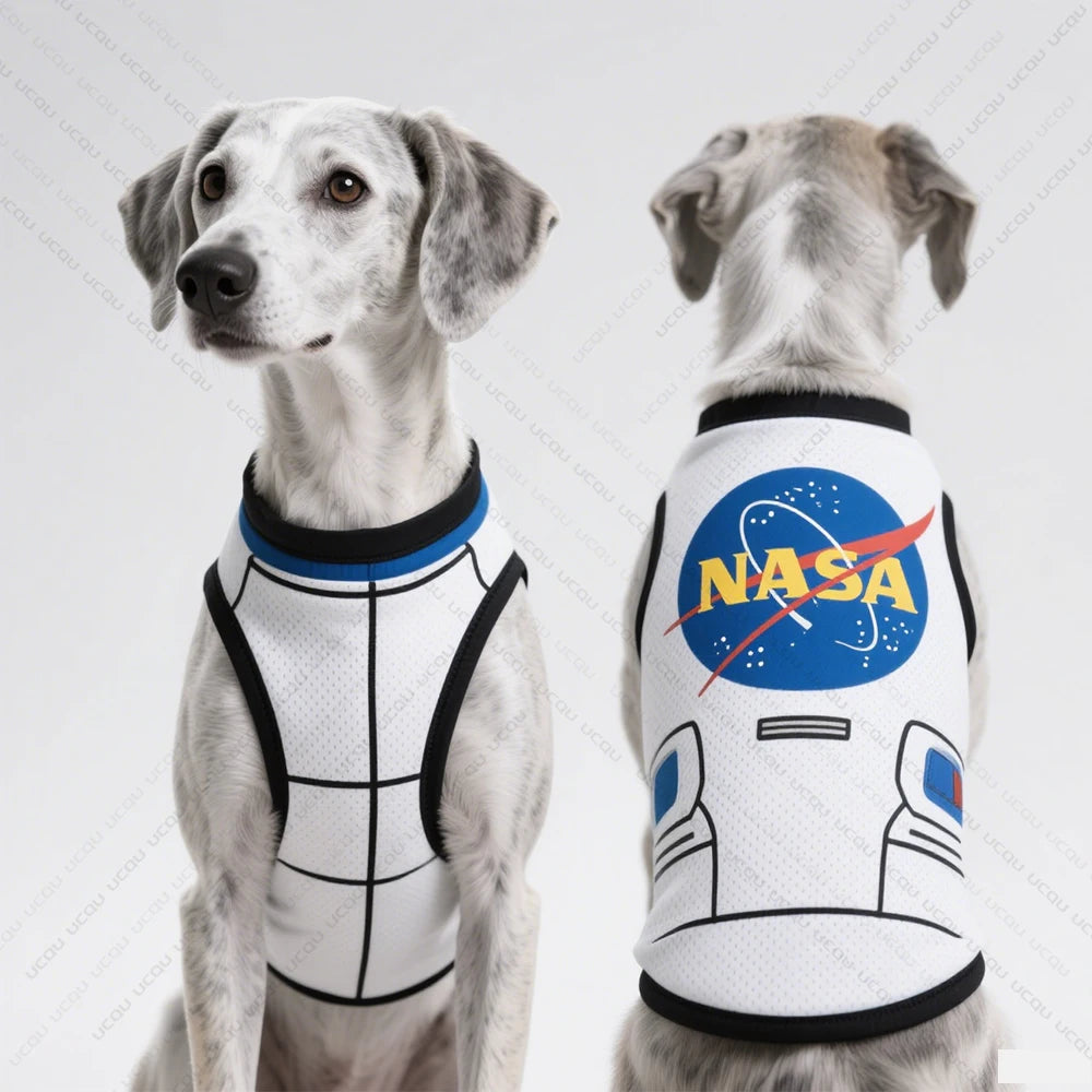 2025 Pet Dog Clothing Sleeveless Dog Vest "NASA" Space Suit Pattern Print Exclusive For Cute Pets Pet Summer Clothing