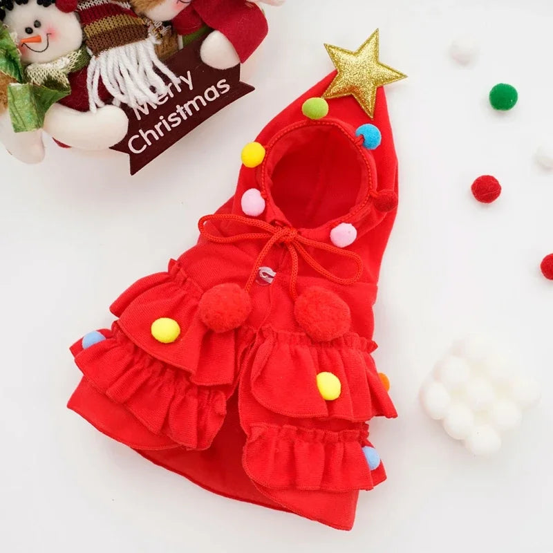 Cats Small Dogs Christmas Costume Autumn Winter Warm Cloak Christmas Tree Cosplay Funny Pet Cape Dress Up Clothes Props Decor