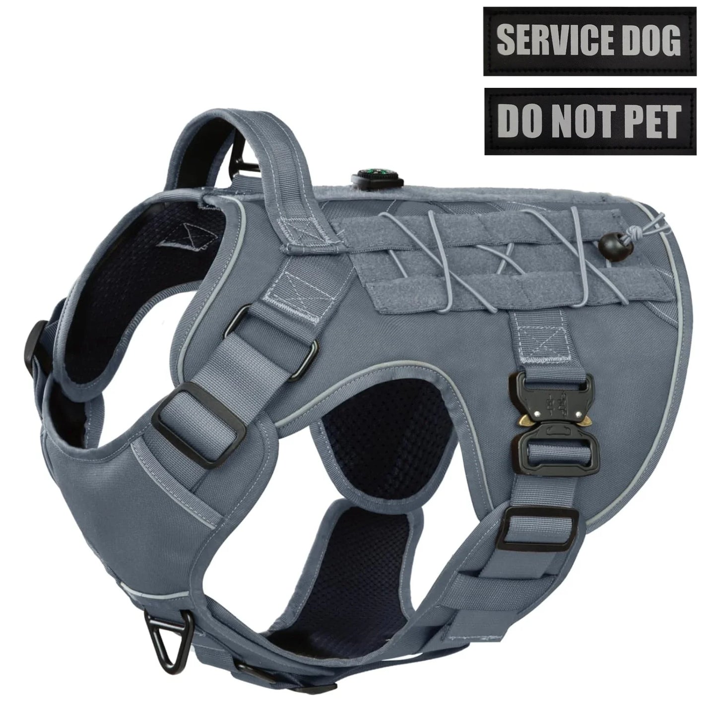 Tactical Dog Harness,  two Metal Buckle Heavy Duty Dog Harness with Do Not Pet nameplate Patch, Reflective Military Dog Harness
