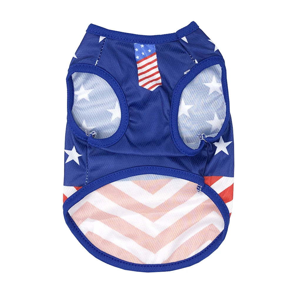 Summer Cool Dog Clothes Mesh Breathable Vest For Small Dogs Cats Independence Day Pet T-shirt Two-legged Clothing Teddy Costume