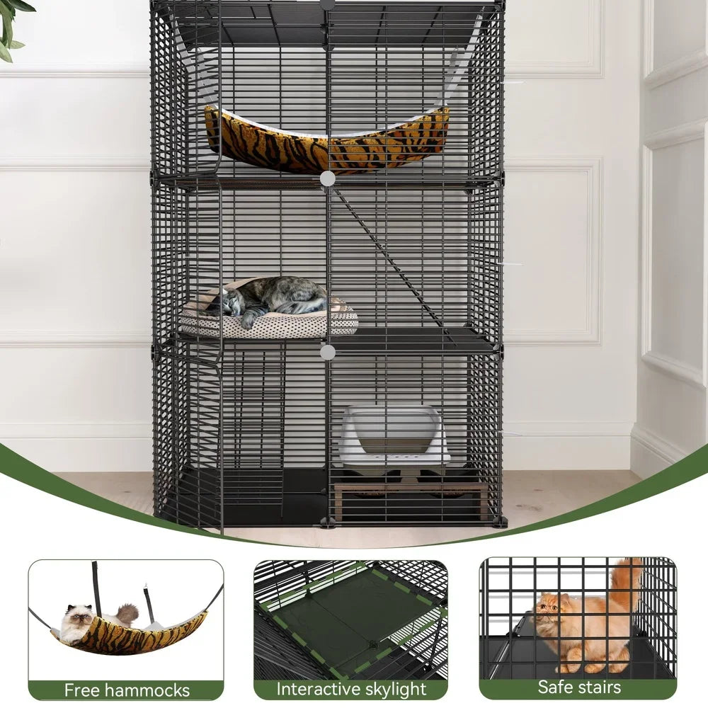 41 Large 3 Tier Cat Cage with Extra Large Hammock Indoor Outdoor Pet Playpen DIY Easy Assembly Durable Comfortable Cat Home