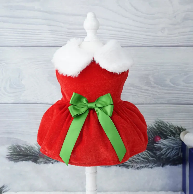 Pet Dog Fashion Cute Santa Claus Skirt Gold Velvet Fabric Comfortable Soft Warm Christmas Dress Classic or bow short skirt